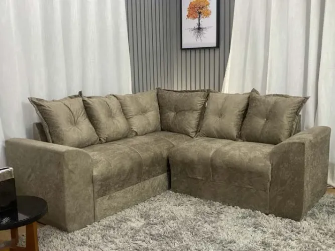 Sofá de Canto 5 Lugares Suede Cappuccino 