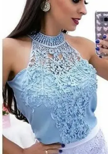 Blusa de renda feminina azul