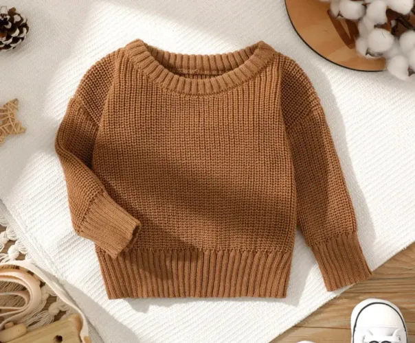 (NOVO! / 06 MESES) Blusa Suéter Pulôver em Tricô Caramelo Infantil Unissex