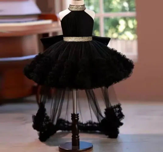1 ano Vestido de Festa Infantil - preto 1 ano Luxo e Elegância