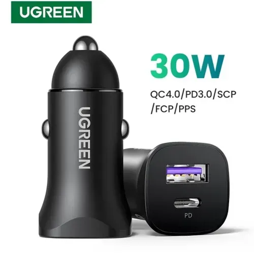 Carregador veicular Ugreen 30W turbo, duplo typce-A e type-A