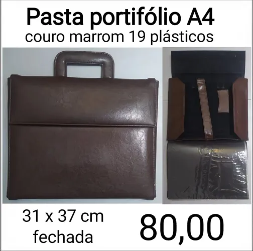 Pasta Portfólio A4 Couro Marrom 19 Plásticos