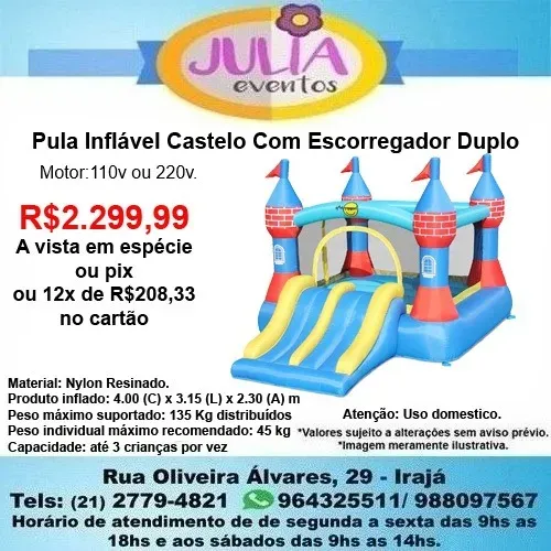 Pula Pula  Inflável Castelo Com Escorregador Duplo 4m X 3,15m