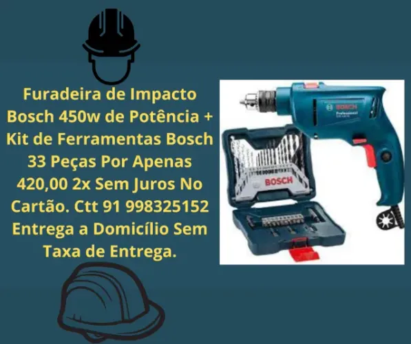 Furadeira de Impacto Bosch 450w + Kit de Brocas Bosch 33 Peças