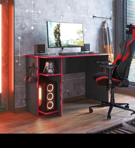 Mesa Gamer Detalhe em Vermelho