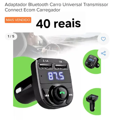 Adaptador Bluetooth Carro Universal + Carregador