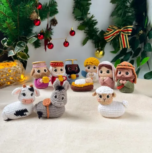 Presépio 2 em 1 Amigurumi Presente Natal Bonecos Santos Sagrada Família Crochê Moderno
