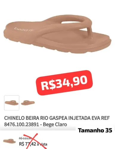 Chinelo Beira Rio Gaspea Injetada EVA - Bege Claro - 35