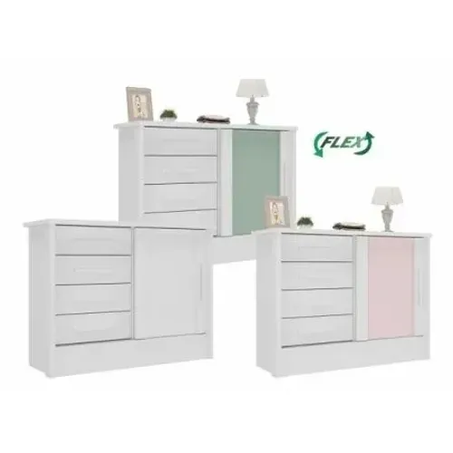 Comoda Pandora 1p de Correr 4gv - Branco/rosa Flex