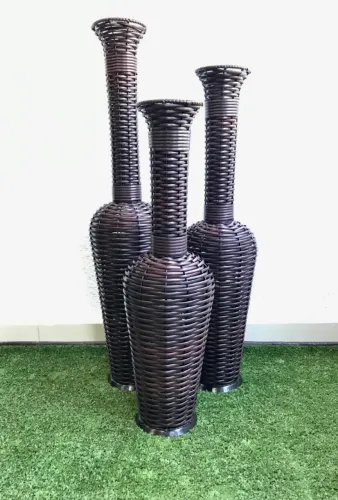Trio de Vasos Decorativos Junco Fibra Sintética Garrafa