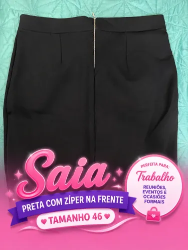 Saia curta preta com zíper na frente tamanho 46 (plus size) 