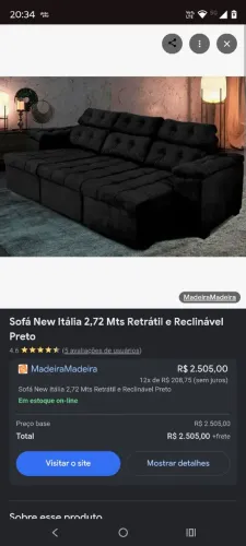 Sofá New Itália 2,72 preto retrátil e reclinável