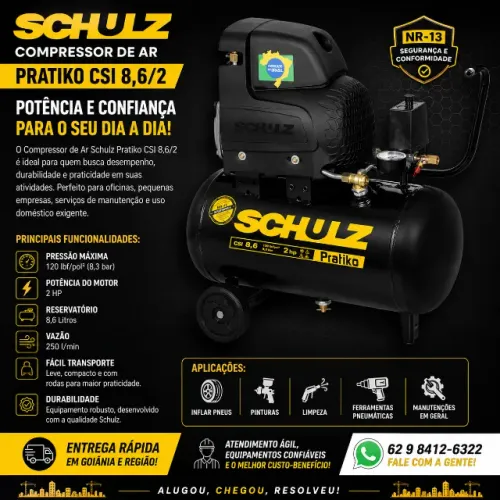 Aluguel Locação Compressor de Ar 25 Litros 2hp 2 cv - 1,5 kW