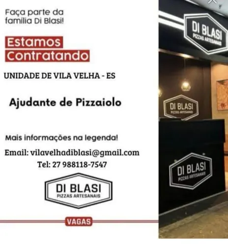 Vaga para Auxiliar de Pizzaiolo 