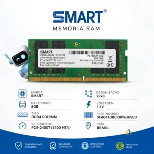12X CARTÃO - MEMÓRIA DDR4 08GB 2400 Mhz SMART - NOVO ORIGINAL LACRADO - 12X CARTÃO
