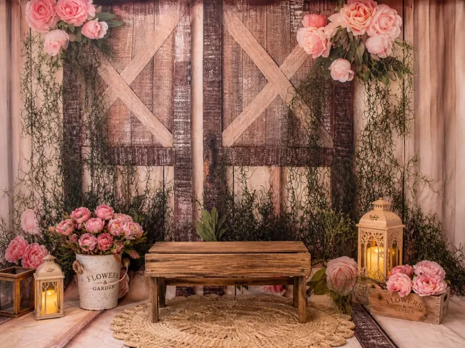 INCRÍVEL Fundo Fotográfico Estilo Rústico Com Flores 2.20 L X 1.80 A - Novo