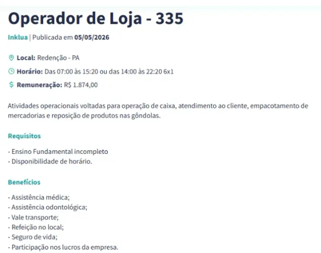 Oportunidade PcD - Supermercado Atacadão - Redenção, PA