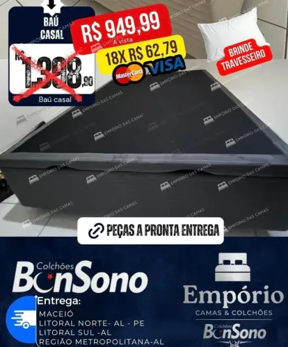 Base bau casal pronta entrega Bonsono em suede bordado