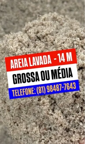 Areia lavada, grossa, média, fingir, 14m - Pagamento na entrega