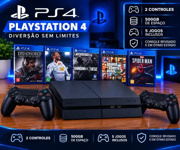 PS4 FAT 500GB SEMI NOVO | 2 CONTROLES + 5 JOGOS !