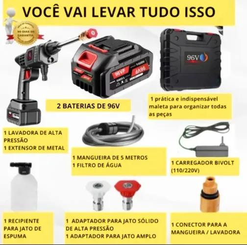 Lavadora Lava Jato Portátil Pressão 2 Baterias + Maleta