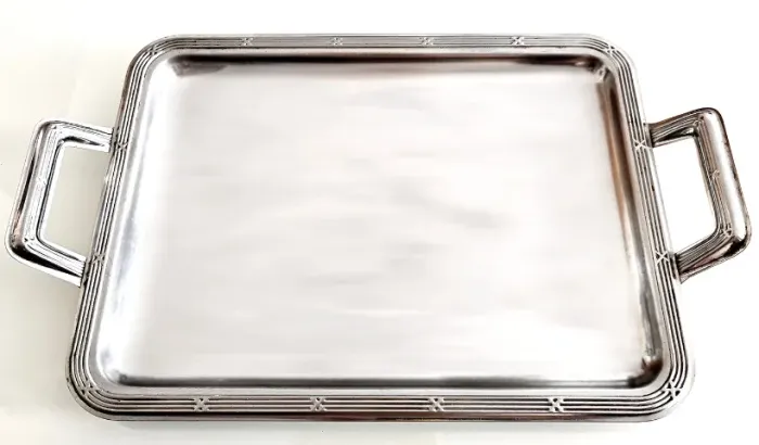 Bandeja Aço Inox 36x28cm com alça