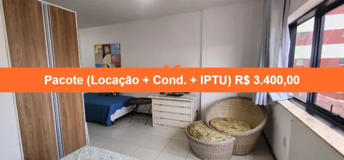 Apartamento para locação na Barra, Salvador-BA: 1 quarto, 1 sala, 1 banheiro, 1 vaga de ga