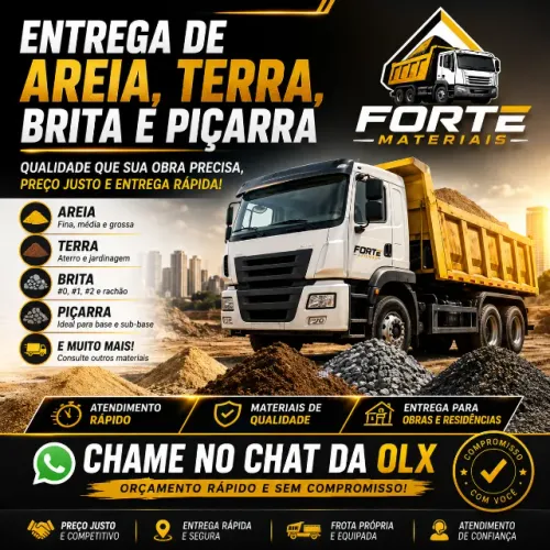 Areia, Terra, Brita e Piçarra | Entrega Rápida