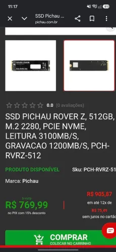 SSD PICHAU ROVER 512GB NVME 2.0