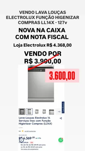 VENDO LAVA LOUÇAS LL14X ELECTROLUX 14 SERVIÇOS - FUNÇÃO HIGIENIZAR COMPRAS