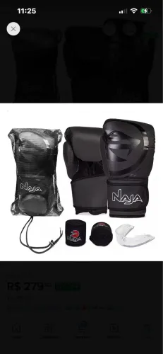 ? Kit Luva de Boxe / Muay Thai Naja Black Line 16oz novo. Apenas testado