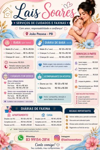 Serviço de baba, cuidadora e faxineira 