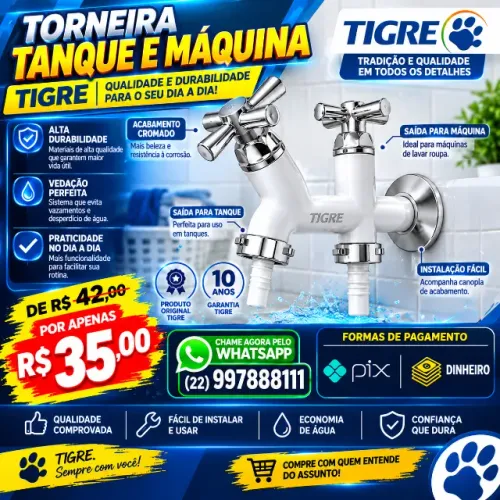 Torneira dupla máquina e tamnque da tigre NÃO RESERVO ( Contato apenas Whatsapp ) novo