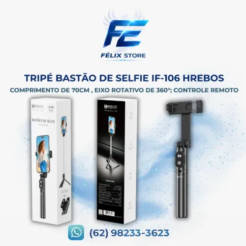 Hrebos Premium | Bastão de Selfie 70cm - Preto IF-106