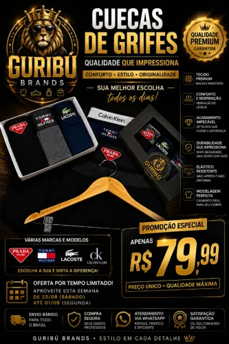 Cuecas Premuim de Grife. Qualidade Maxima! PROMOÇÃO.