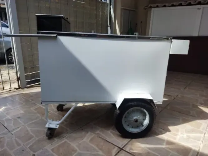 Carrinho Duplo para sorvete, picole, açai , refrigerante e agua com banqueta alta de aço