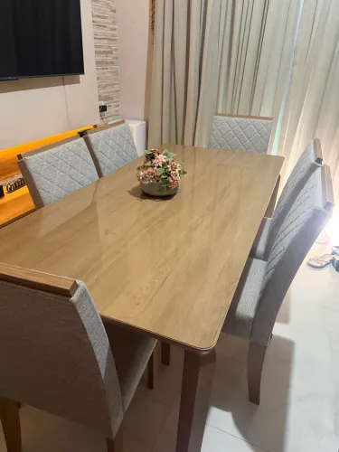 Mesa Kappesberg grande tampo de vidro com 6 cadeiras