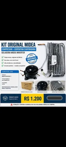 KIT ORIGINAL MIDEA - COMPRESSOR + SERPENTINA EVAPORADORA<br>Para geladeira Midea inverter.