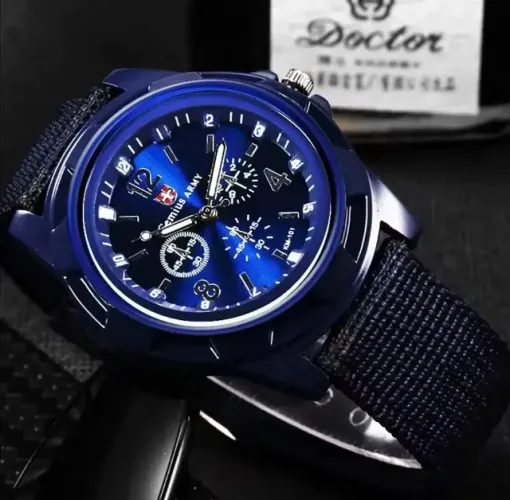 Relógio Esportivo Swiss Army Casual Nylon Quartzo Militar Azul Estilo Fashion