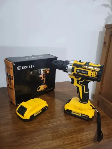 Ecosen Parafusadeira Furadeira Sem Fio 8Ah Bateria Duas Baterias Amarela 60hz