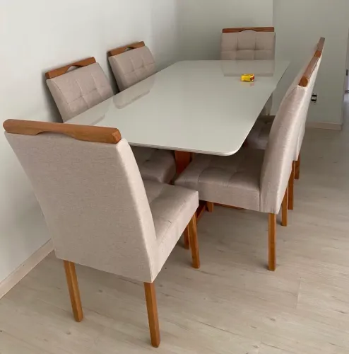 Mesa 1,60 com 6 Cadeiras de Linho NOVO