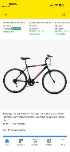 Bicicleta Aro 26 houston Preta/vermelho Na caixa para montar.