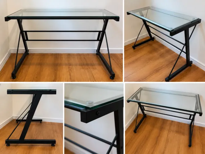 Mesa Escrivaninha Tok&Stok Vidro e Ferro Preto 90x50