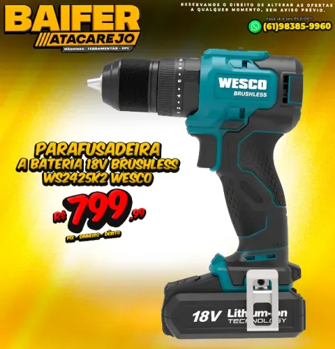 Parafusadeira a Bateria 18V Brushless WS2425k2 Wesco