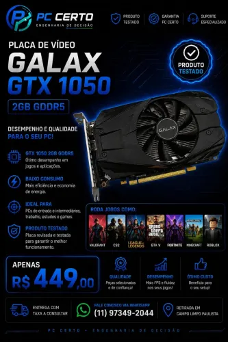 ? PLACA DE VÍDEO GALAX GTX 1050 2GB GDDR5