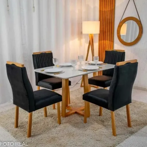 Mesa de Jantar Prado 120x80 C/4 Cadeiras em Veludo MDF rf37 S