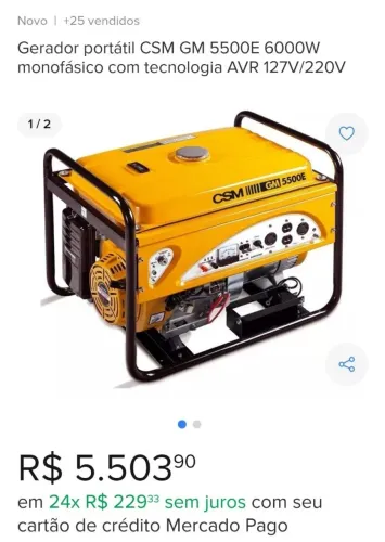 Gerador de energia 6va 6000w semi novo com pouco uso