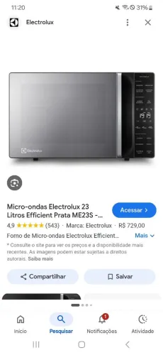 Vendo microondas electrolux 23 litros