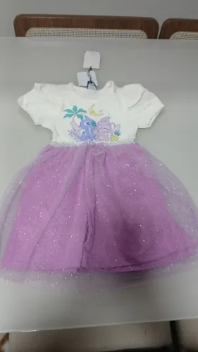 Vestido com saia em tule de brilho bebê stitch e Angel