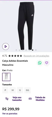 CALÇA ADIDAS ESSENTIAL PRETA